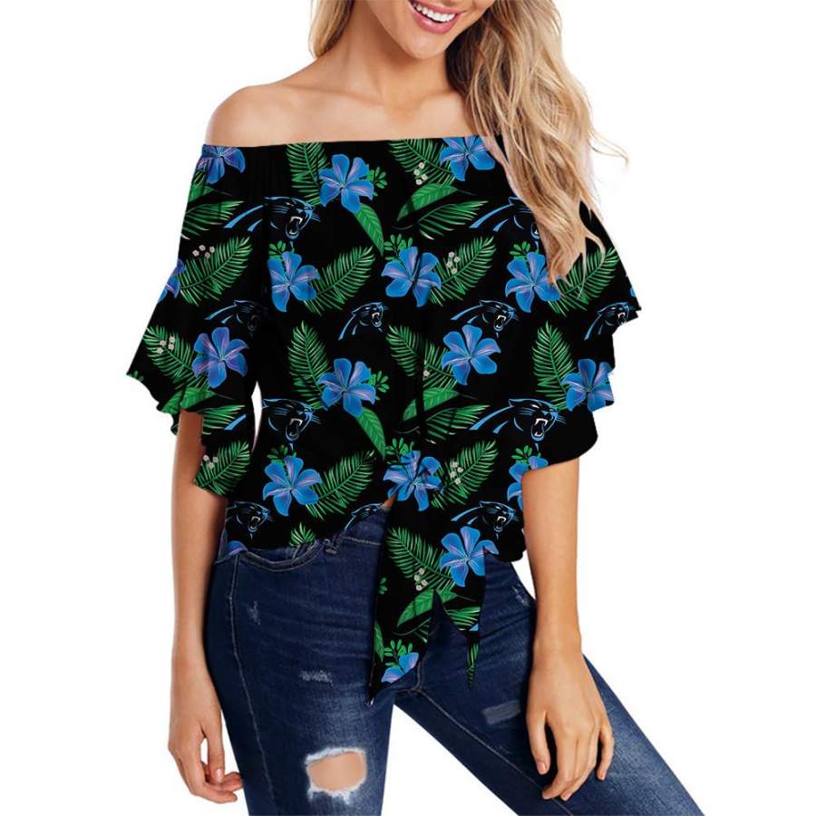 Carolina Panthers Women’s Shirt Floral Printed Strapless Short Sleeve