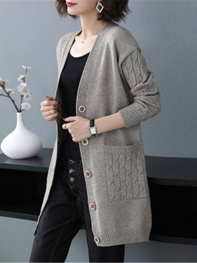 2022 New Autumn Women Vintage Sweater Coat V Neck Solid Loose Knitwear Single Breasted Casual Knit Cardigan Outwear Sueter Mujer alx