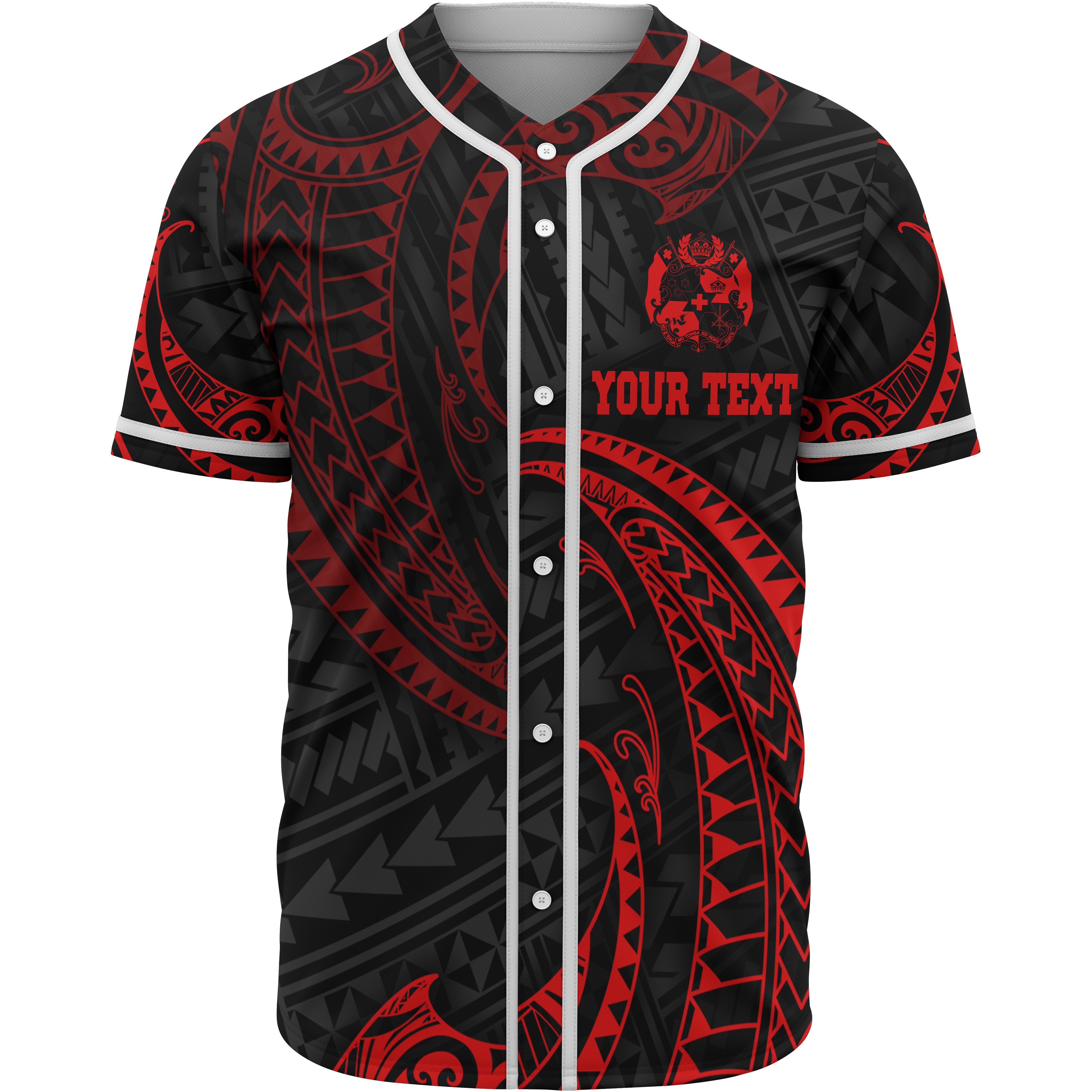 Tonga Polynesian Custom Personalised Baseball Shirt – Red Tribal Wave – BN12