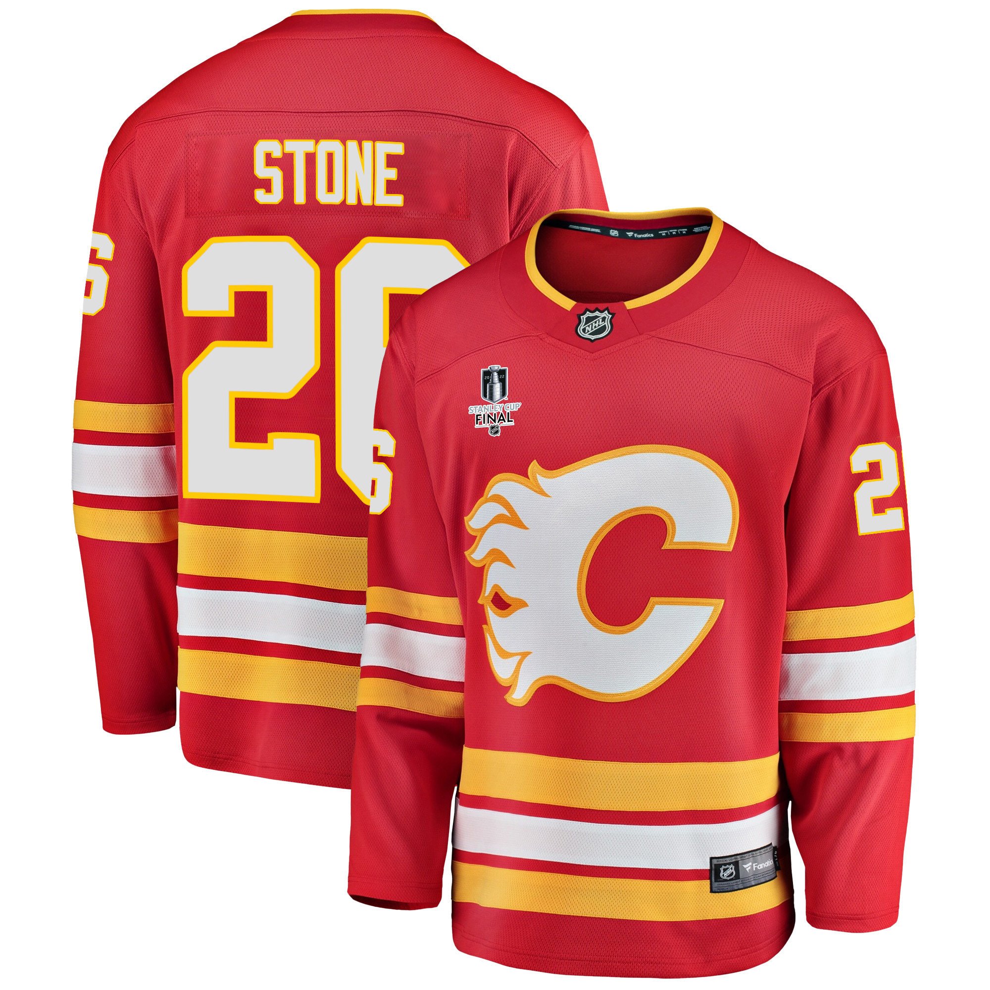 Calgary Flames Michael Stone 26 Home 2022 Stanley Cup Final Breakaway Men Jersey – Red