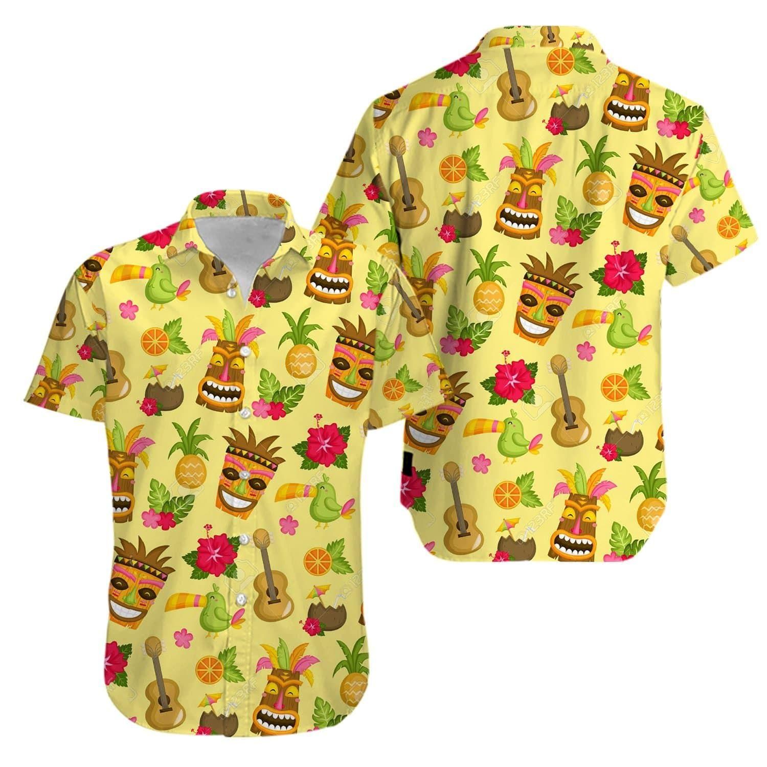 Tropical Tiki Pineapple Aloha Hawaiian Shirt Colorful Short Sleeve Summer Beach Casual Shirt For Men And Women