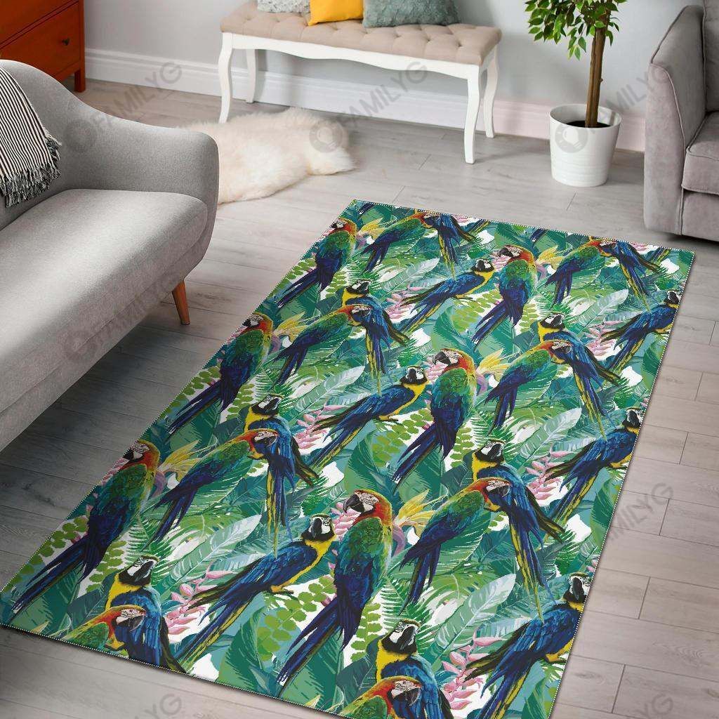 Colorful parrot exotic flower leaves Rug