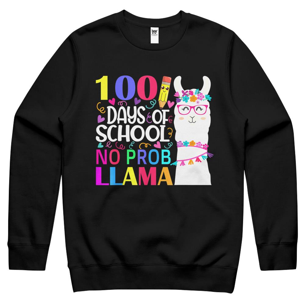 100 Days Of School No Prob-Llama Llama Teacher And Student Crewneck Sweatshirt