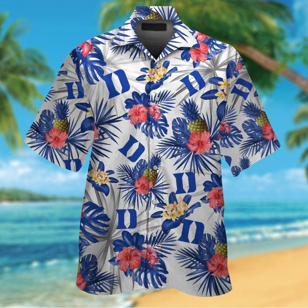 Duke Blue Devils Short Sleeve Button Up Tropical Hawaiian Shirt Ver022