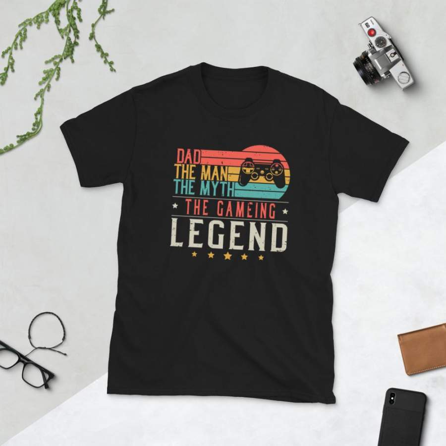 Dad The Man The Myth The Gaming Legend T-Shirt Vintage Video Game Lover Dad Shirt Father’s Day Gift Nerd Gamer Shirt S-3XL Unisex T-Shirt
