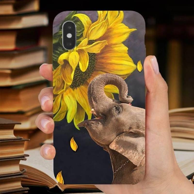 Beautiful Imagine Art Print Elephant And Sunflowers Pretty Gift For Sunflower Lovers Phone Case