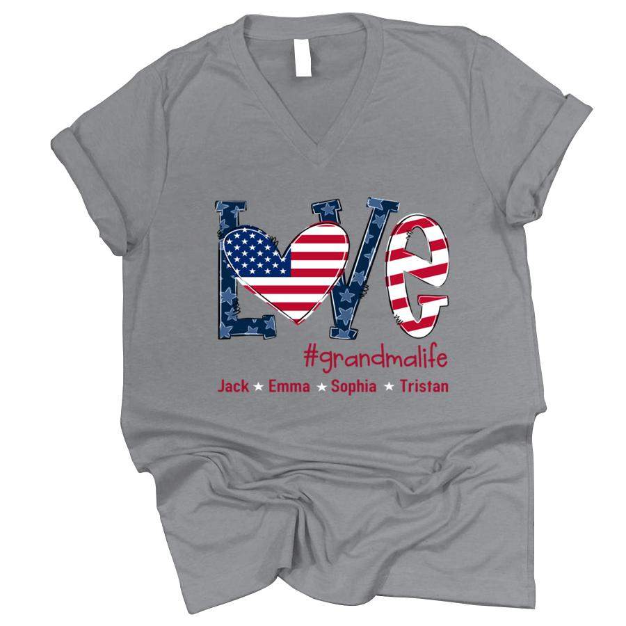 PERSONALIZED LOVE GRANDMA LIFE FLAG KIDS NAMES SHIRT