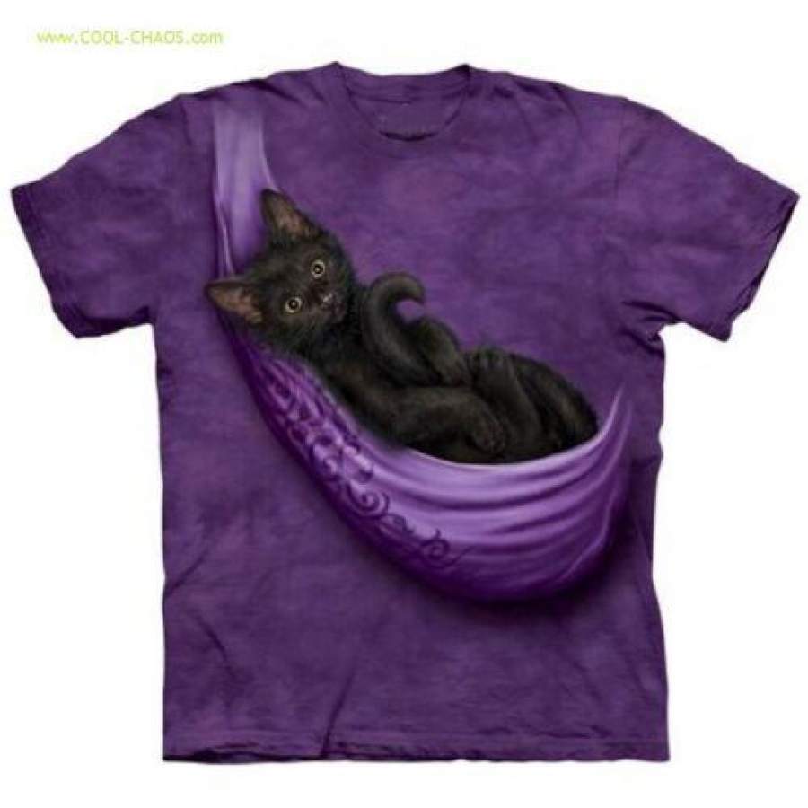 3D Black Kitten T-Shirt / Purple Tie Dye,Cradle Cat 3D Tee! Cool Kids T-Shirt