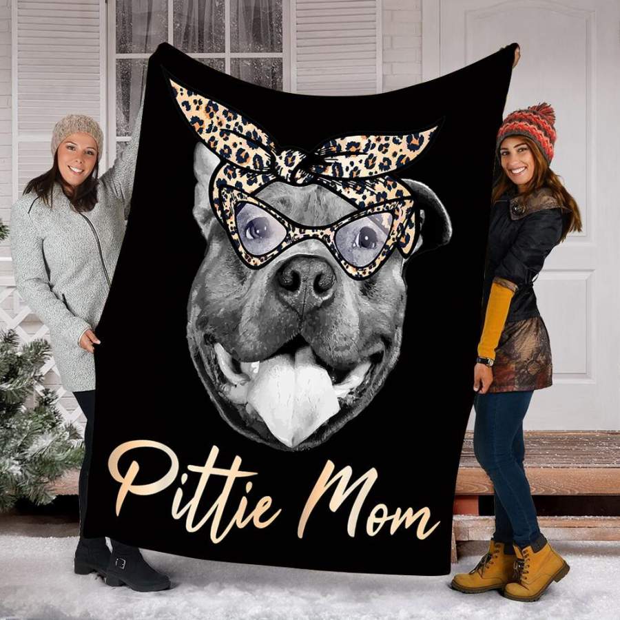 Custom Blanket Pittie Mom Cute Pitbull Mama Leopard Blanket – Fleece Blanket