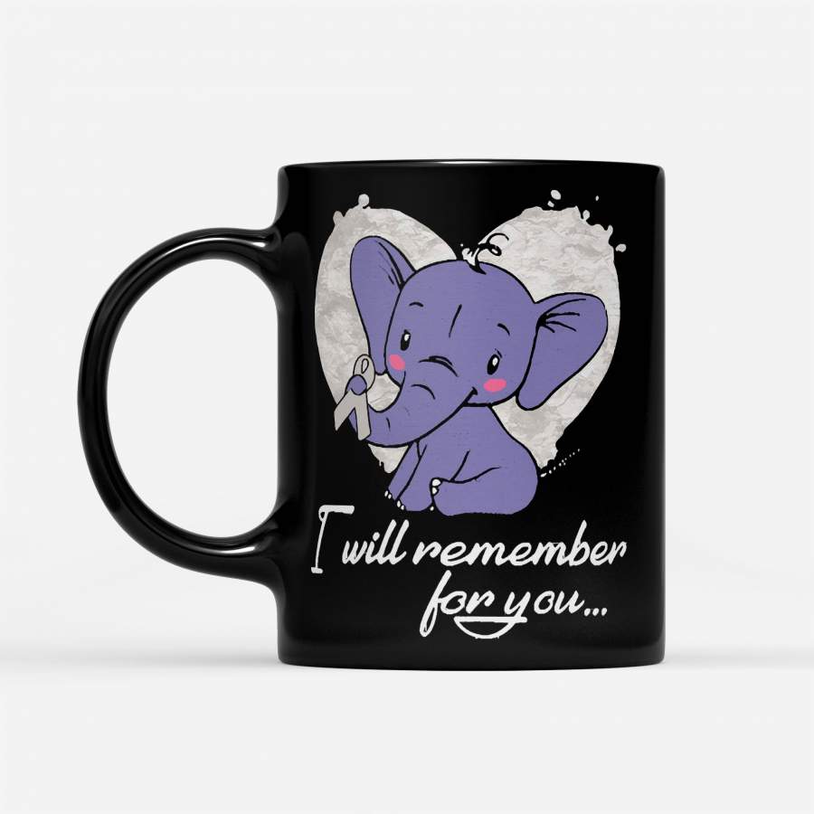 I Will Remember For You Elephant Mesothelioma Awareness Peach Ribbon Warrior – Black Mug