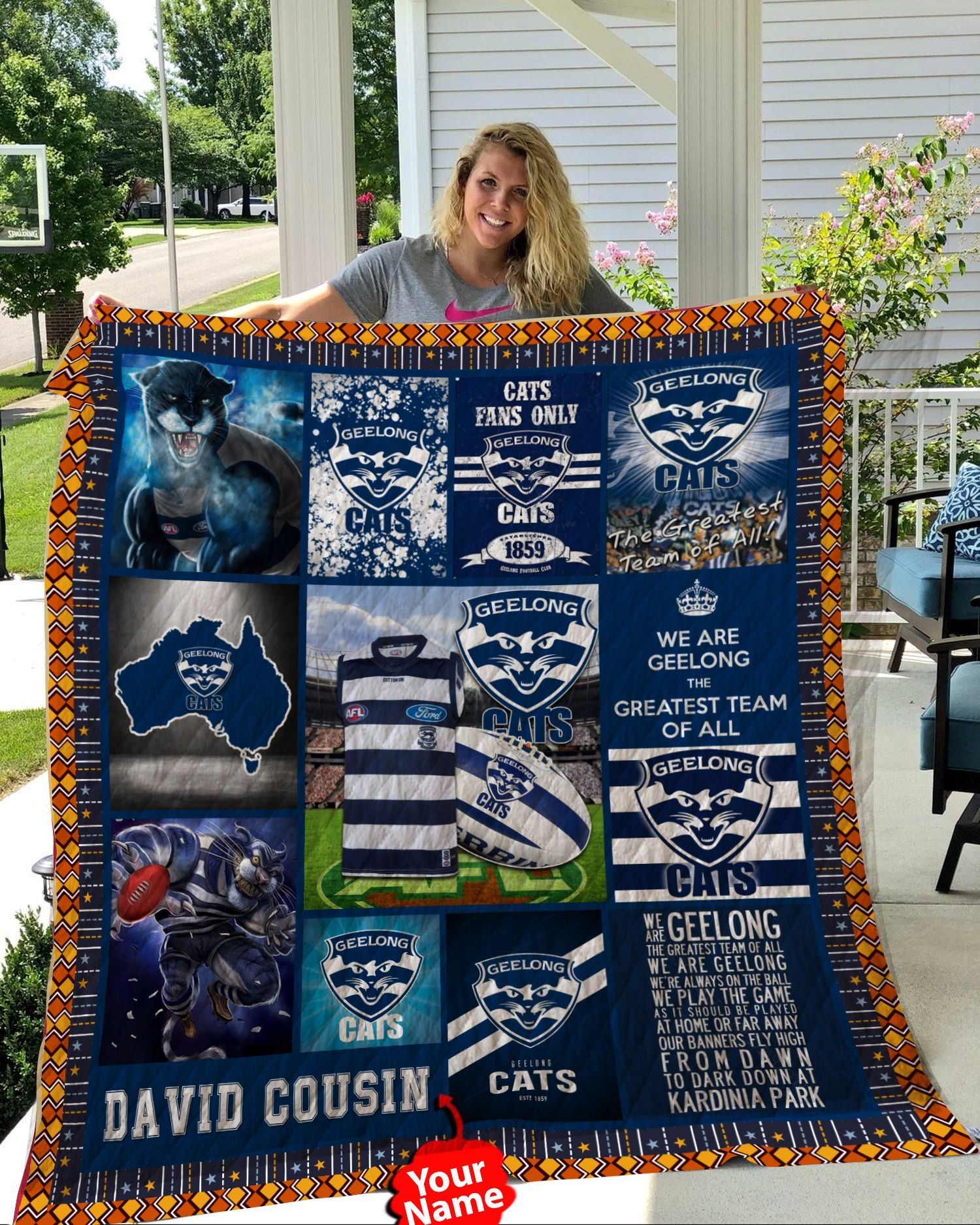 NTTQT24 Personalized Geelong Football Club square name Quilt Blanket