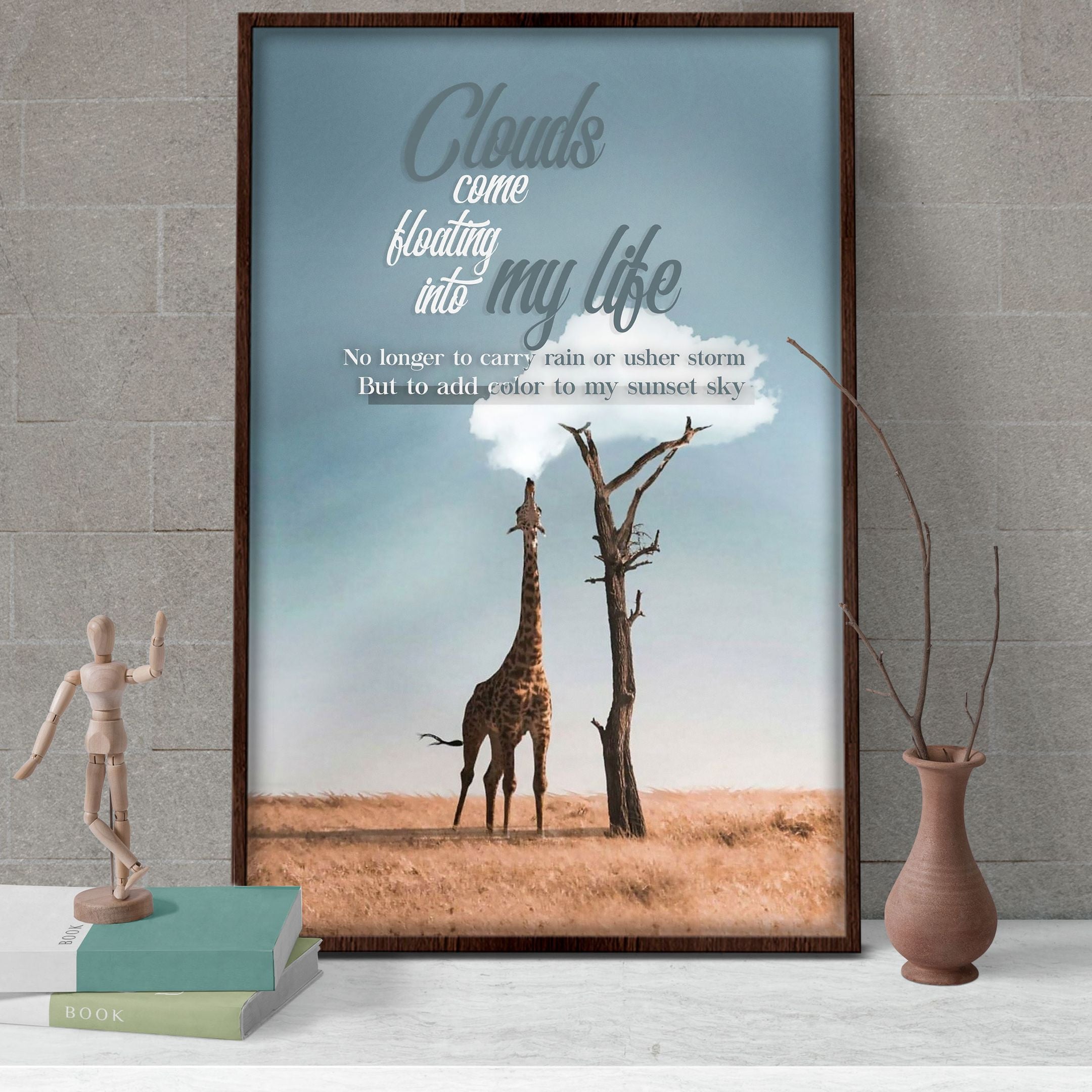 A Tree And Giraffe Poster – Clouds Come Floating Into My Life Canvas Home Décor Gifts For Men Women – Gigo Smart