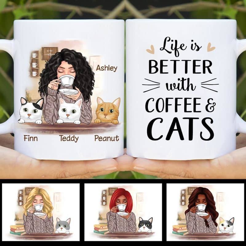 Life Better Cat Coffee Girl Personalized Mug