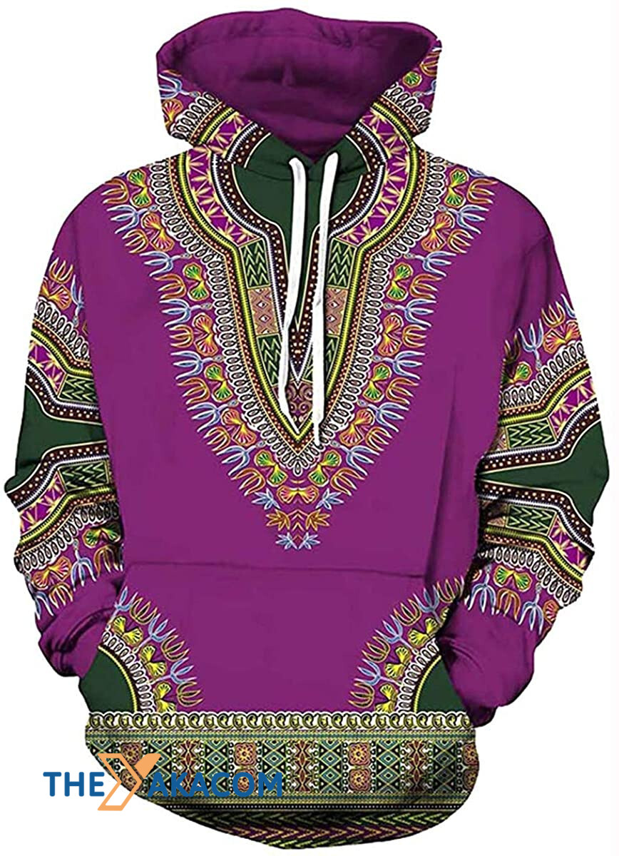 Unisex African Print Dashiki Fashion Kwanzaa Day Purple Hoodie Zip Hoodie All Over Print For Men Women Gift