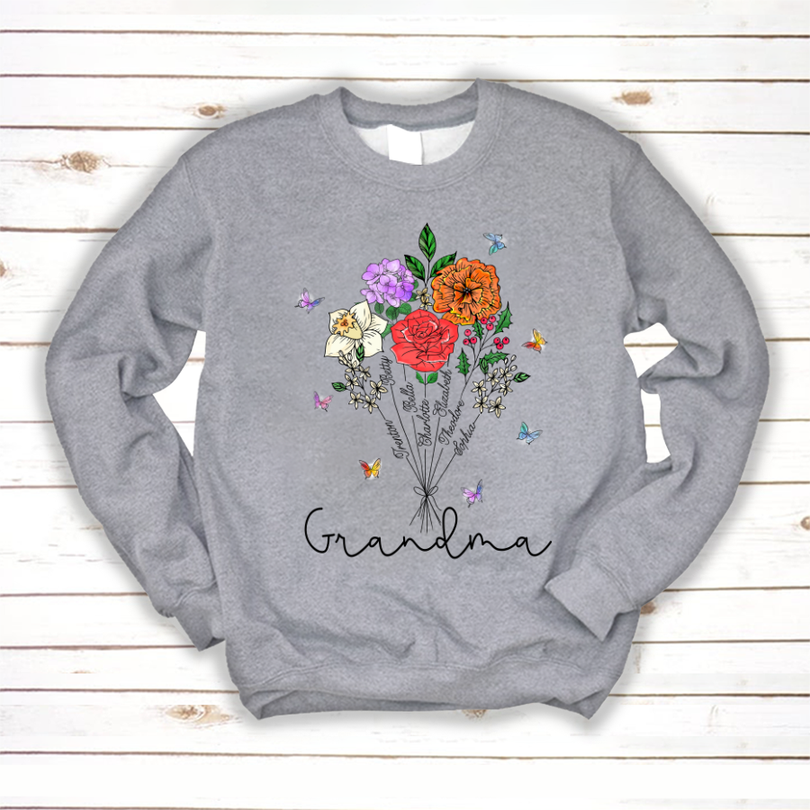 Personalized Grandma And Grandkids Flower Sweatshirt