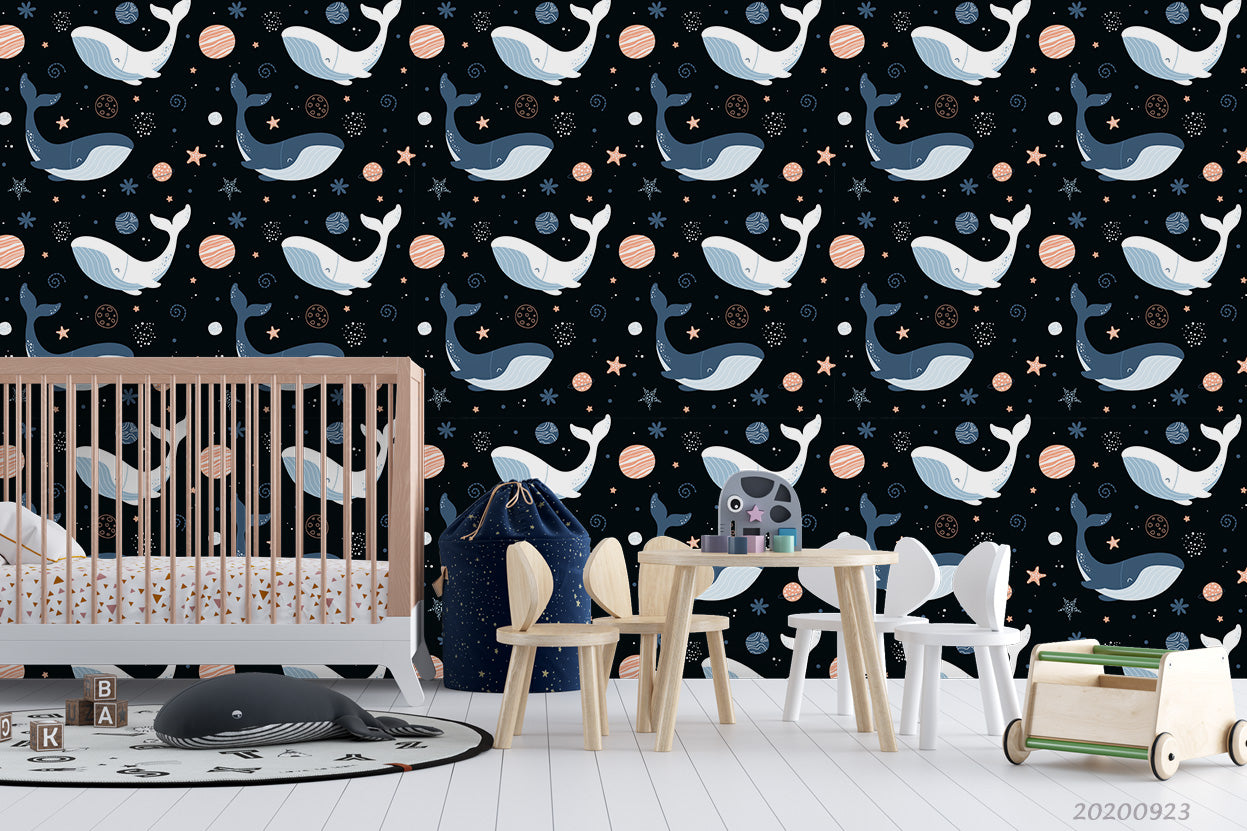 3D Cartoon Whale Pattern Wall Mural Wallpaper Wj 3147