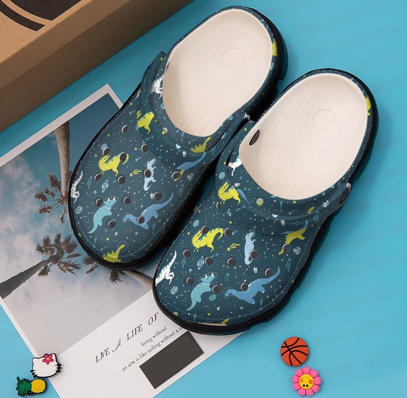 Dinosaur Personalized Clog, Custom Name, Text, Color, Number Fashion Style For Women, Men, Kid, Print 3D Dinosaur Blue Pattern