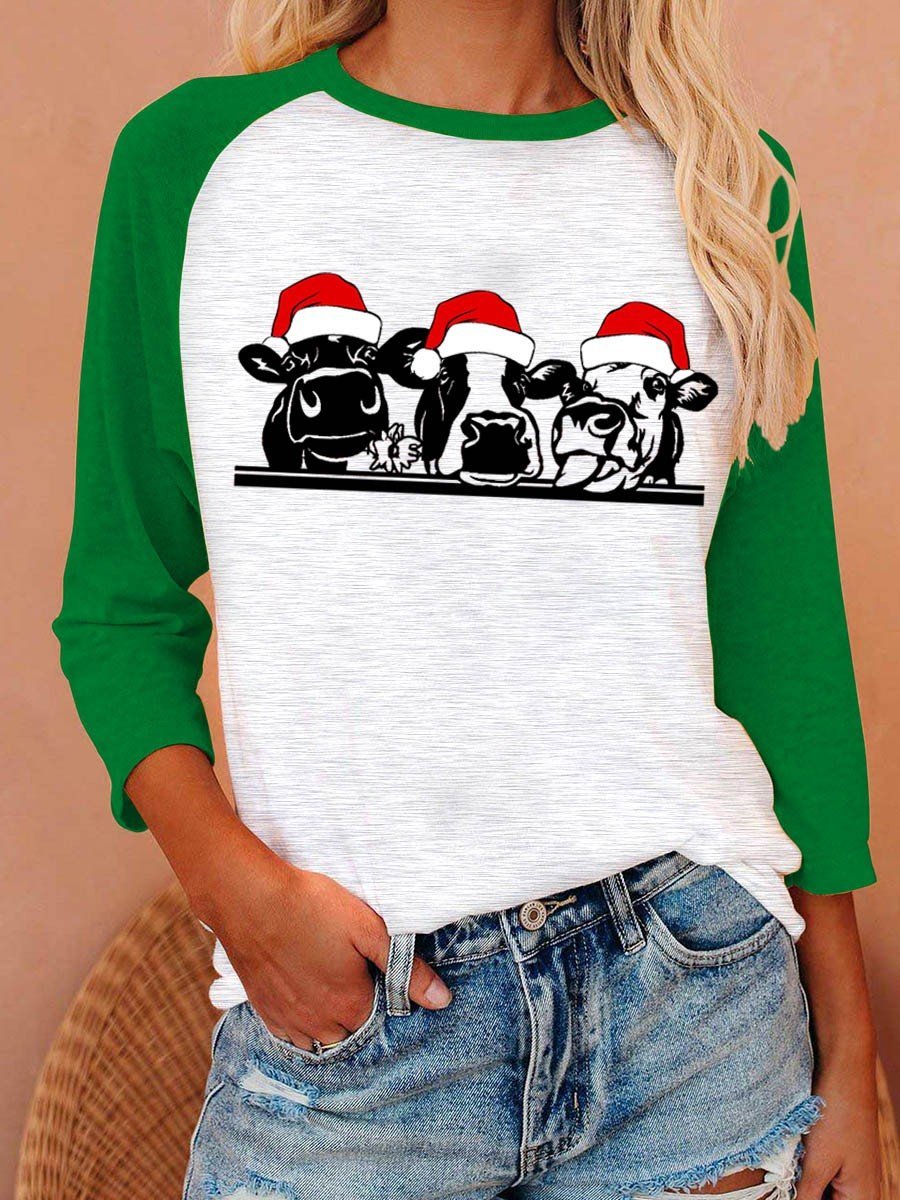 Women’S Funny Farm Animal Christmas Baseball T-Shirt