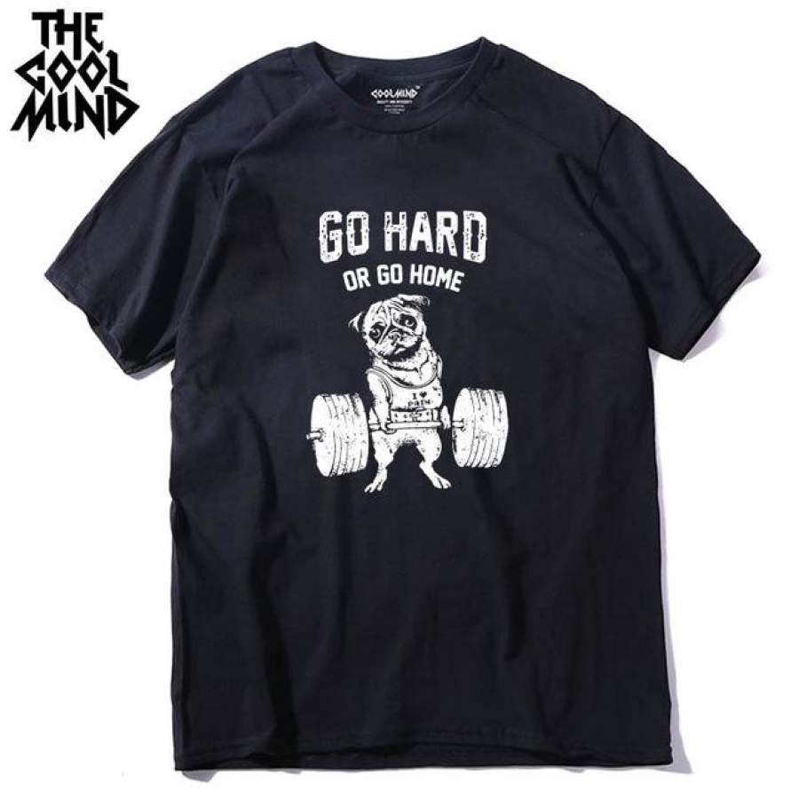 100% cotton casual short sleeve go home or go hard pug printed men T shirt