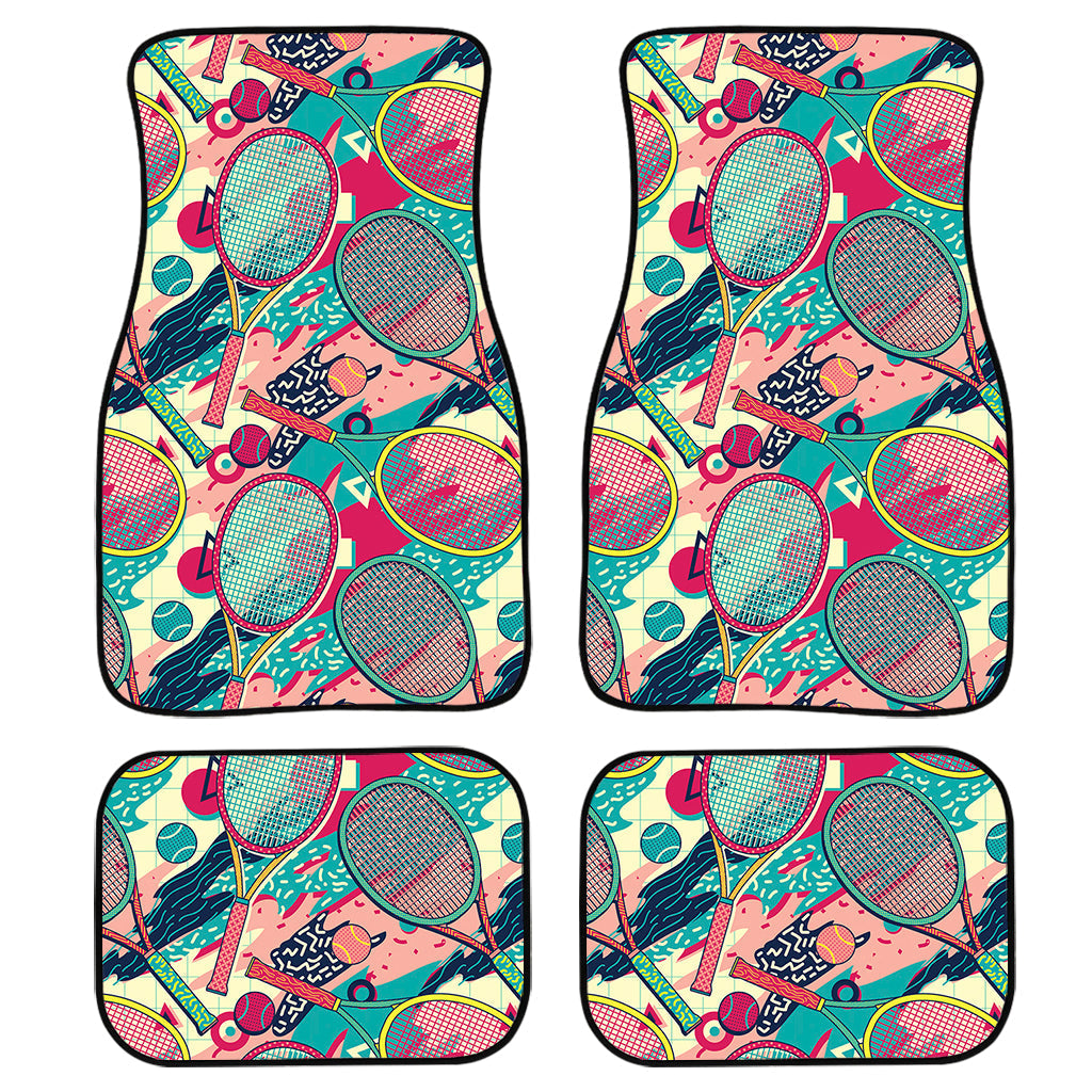 Retro Tennis Pattern Print Front And Back Car Floor Mats, Front Car Mat