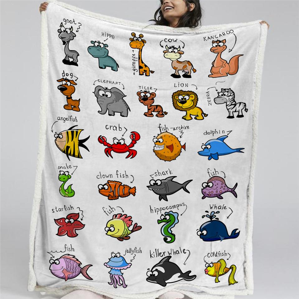 Alphabet Animal Sherpa Fleece Blanket