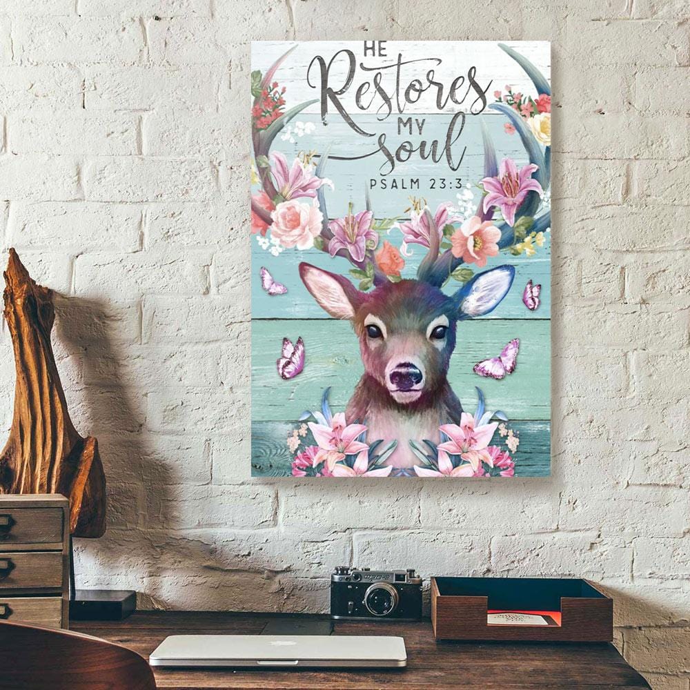 Custom Canvas Prints He Restores My Soul Deer Flower Canvas Wall Art Home Decor