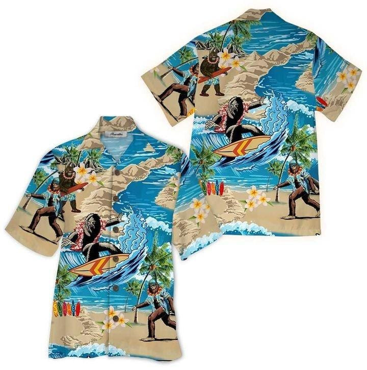 Amazing Bigfoot Surfing On Summer Island Hawaii Aloha Shirts Dh Ha64486