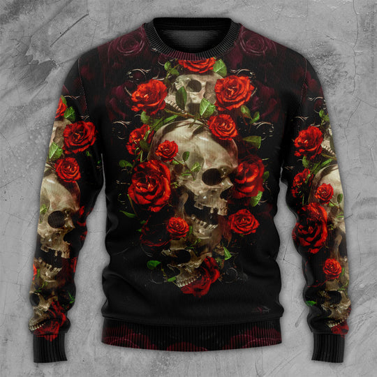 Skull And Roses Art Ugly Christmas Sweater | Adult | Us2010