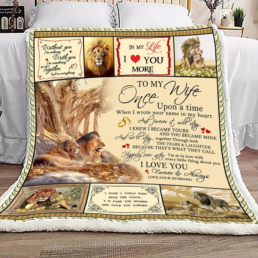 To My Wife Happily Ever After Love Your Husband Lion Cozy Fleece Blanket, Sherpa Blanket