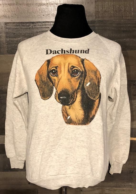 Vintage 80S Dachshund Dog Breed Puppies 1980S Gray Crewneck Shirt Vintage Dog Shirt Vintage Dog Graphic Shirt