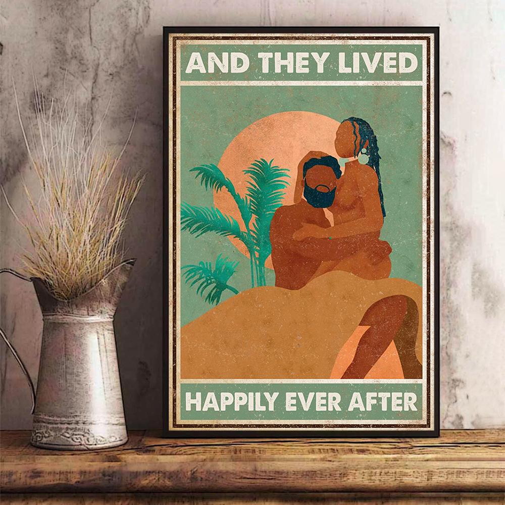 And They Lived Happily Ever After Poster Personalized Black Couple Poster Gift For Couple Love Custom Black King Queen Poster