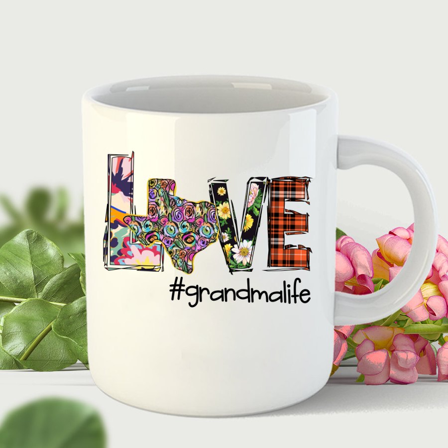 Personalized Love Grandma Flower Texas Mug