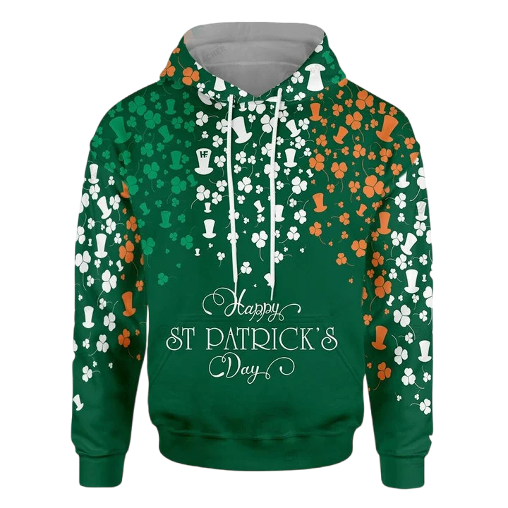 Happy St Patrick’S Day Pattern Shamrock And Hat 3D All Over Printed Shirt