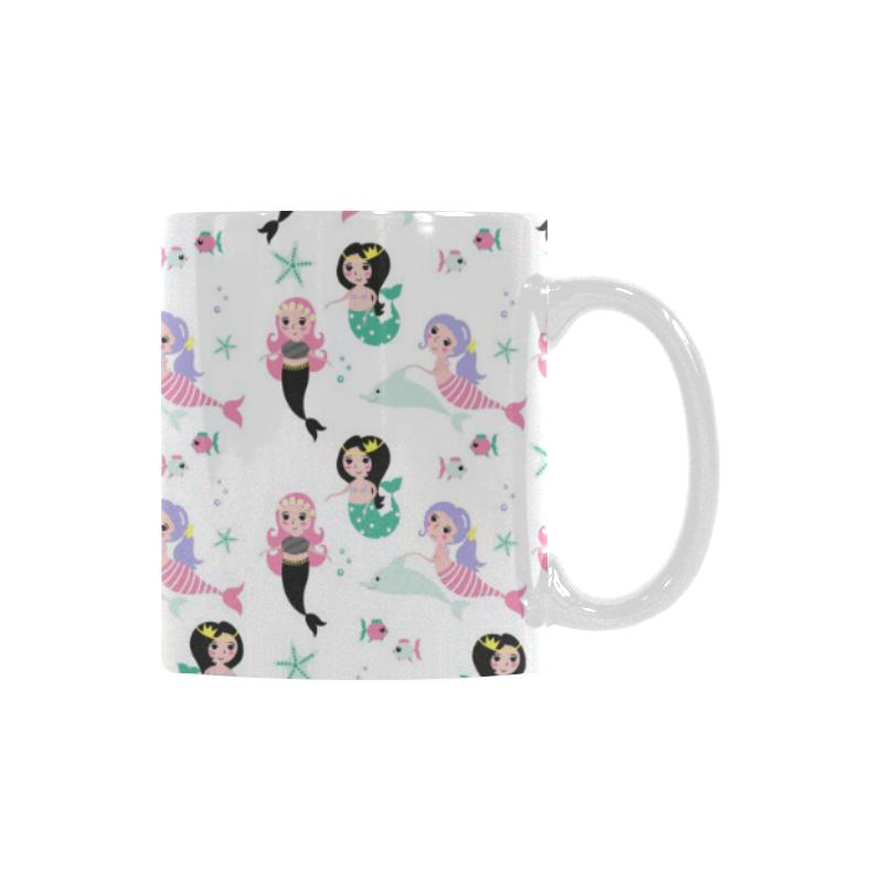 cute mermaid dolphin fish starfish pattern Classical White Mug (Fulfilled In US)