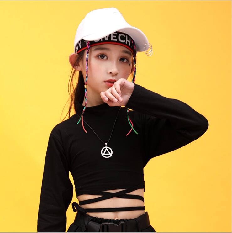 Children Hip Hop Clothing Sweatshirt Black Shirt Top Crop Casual Pants for Girl Jazz Dance Costume Ballroom Dancing Clothes Wear alx