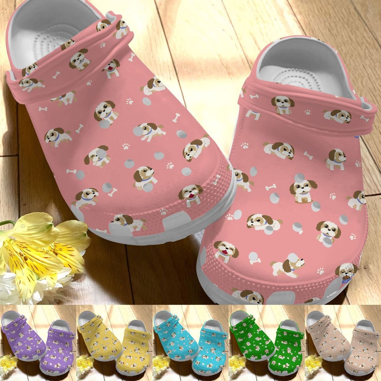 Shih Tzu Personalize Clog, Custom Name, Text, Fashion Style For Women, Men, Kid, Print 3D Whitesole Cute Shih Tzu