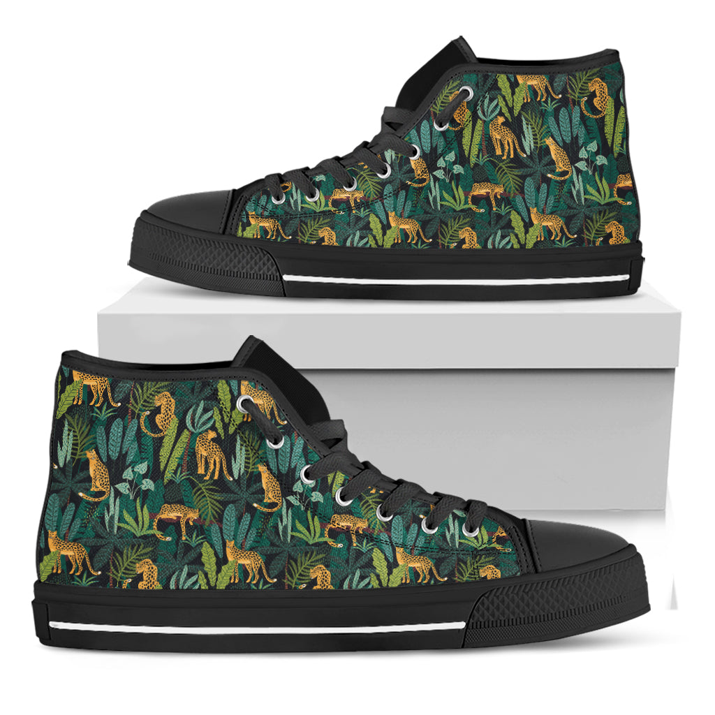 Tropical Jaguar Pattern Print Black High Top Shoes