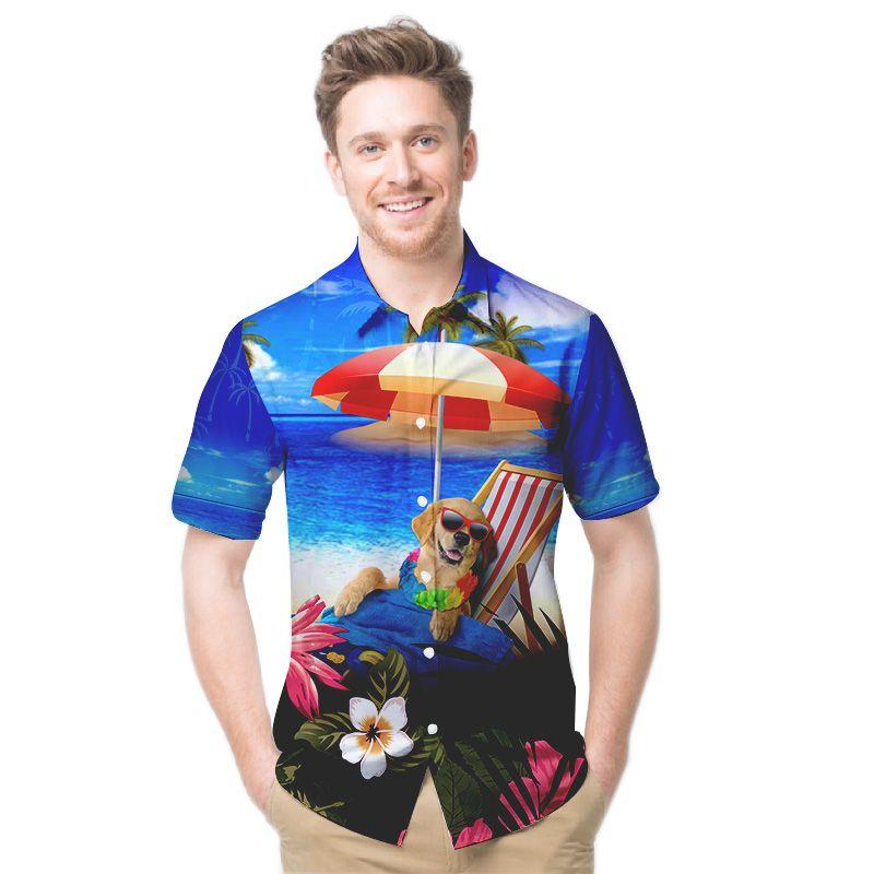 Beach Shirt Golden Retriever Custom Name Men Hawaiian Shirt For Dog Lovers