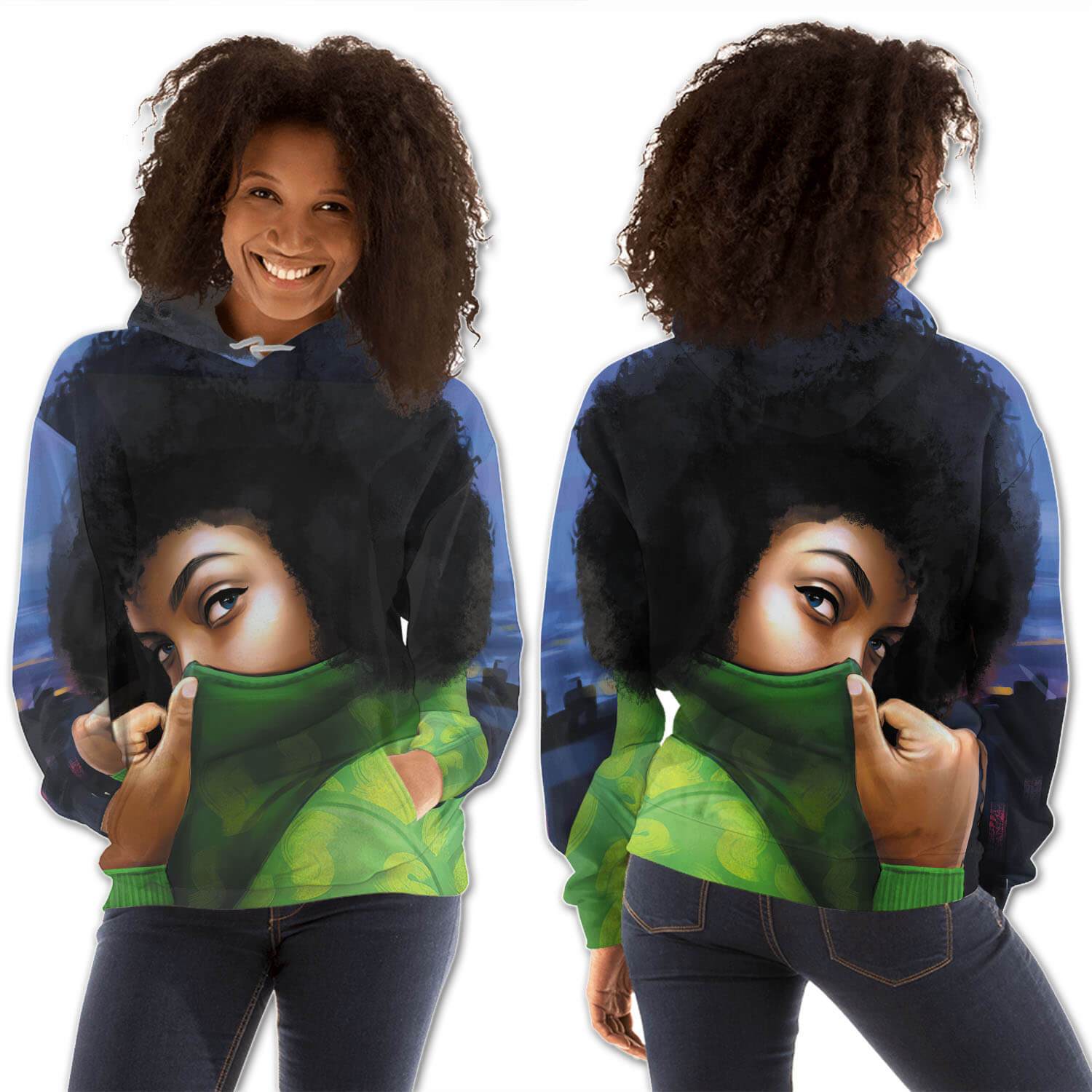 African American Hoodies Beautiful Afro American Girl All Over Print Womens Hooded Sweatshirt African Clothing Styles BPS81416