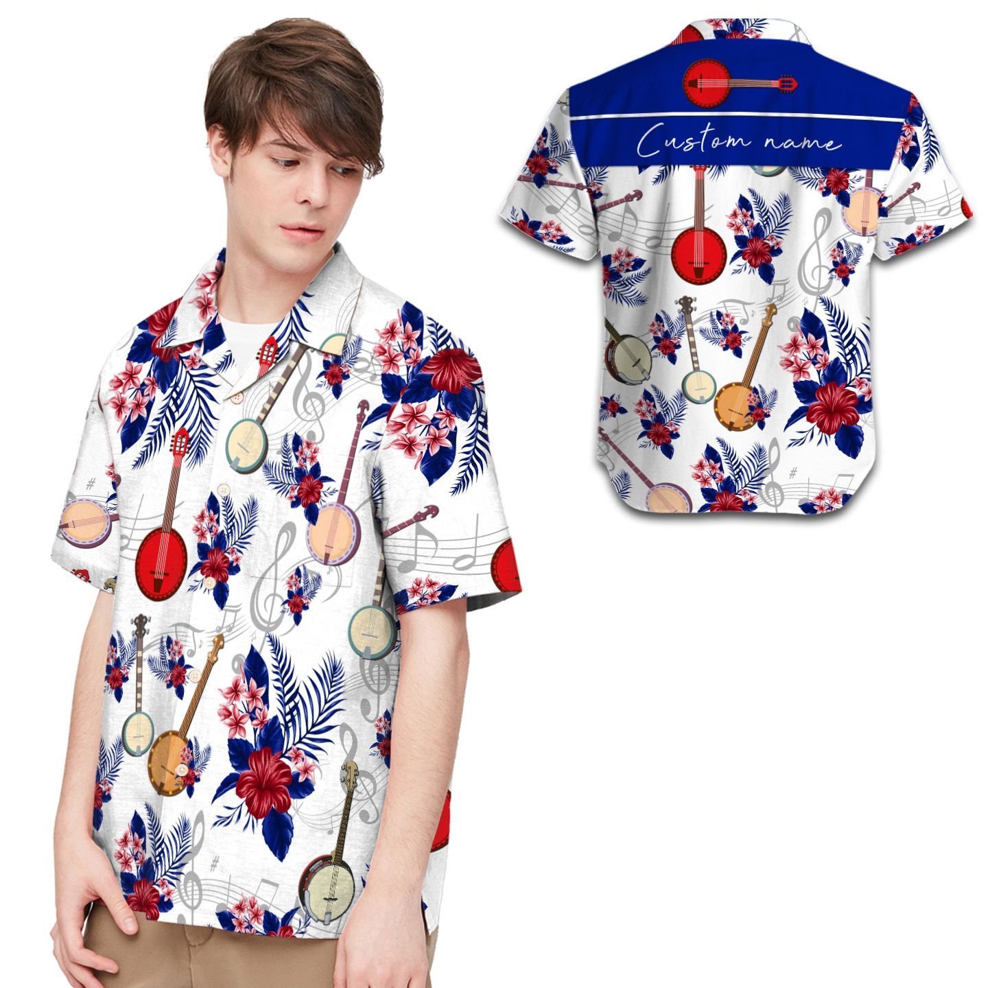 Beach Shirt Banjo Tropical Custom Name Hawaiian Shirt For Men For Banjo Lovers