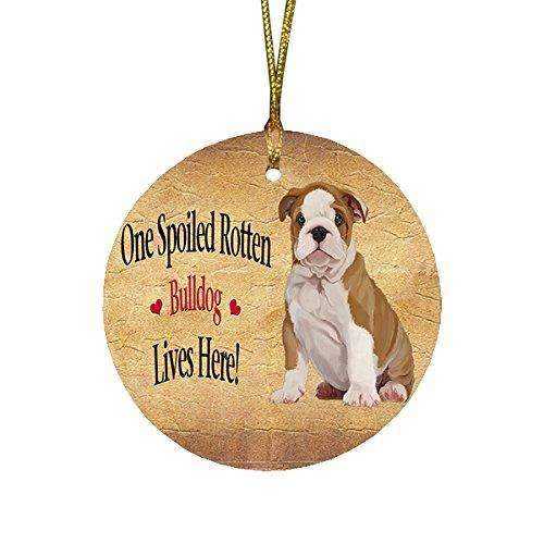 Bulldog Puppy Spoiled Rotten Dog Round Christmas Ornament