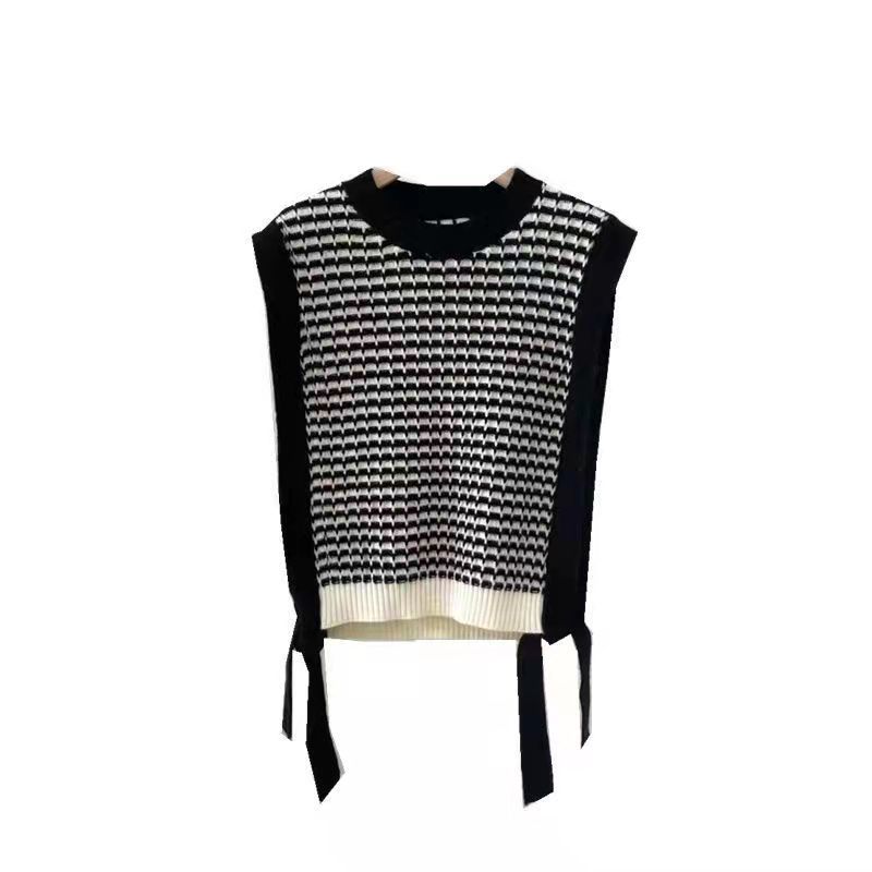 Autumn Sweater Vest Women Vintage Plaid Chic Basic Simple Stylish Korean Lady Knitwear Sleeveless All-match Cozy Casual Clothing alx