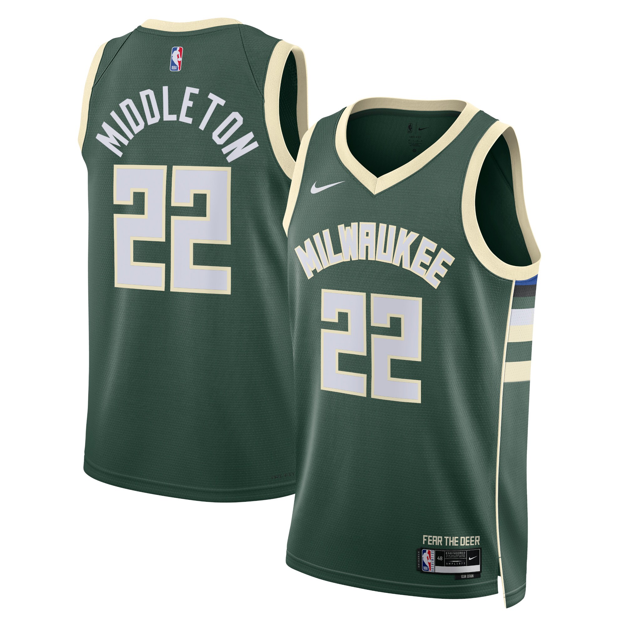 Milwaukee Bucks Icon Edition Swingman Jersey – Hunter Green – Khris Middleton – Unisex