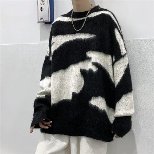 Sweater Pullovers Men Patchwork Design Loose Retro Students Trendy Korean Style Popular Soft O-neck All-match Autumn New Casual alx