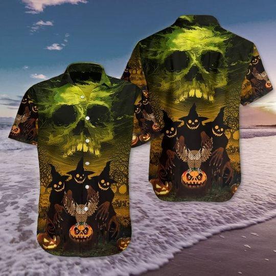 Owl On Pumpkin Halloween Hawaii Unisex Print Aloha Short Sleeve Casual Shirt Ha26468