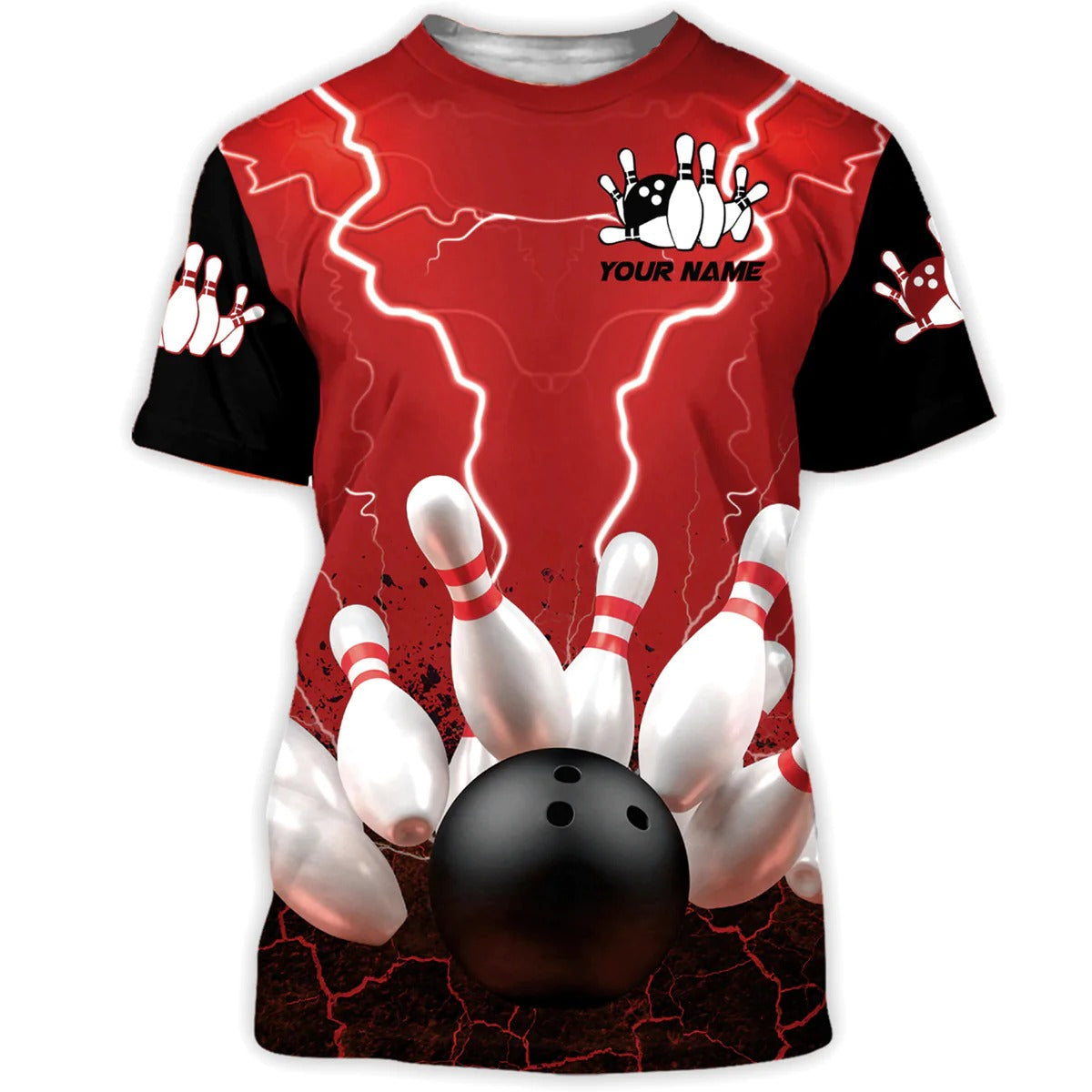 Custom 3D Red Bowling Shirt Men Women, Strike Bowling Sublimation On Unisex Tshirt