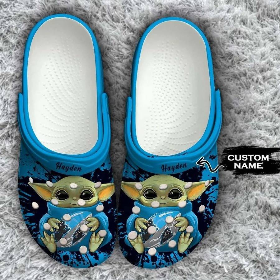 Baby Yoda Carolina Panthers Custom Name Crocss Crocband Clog