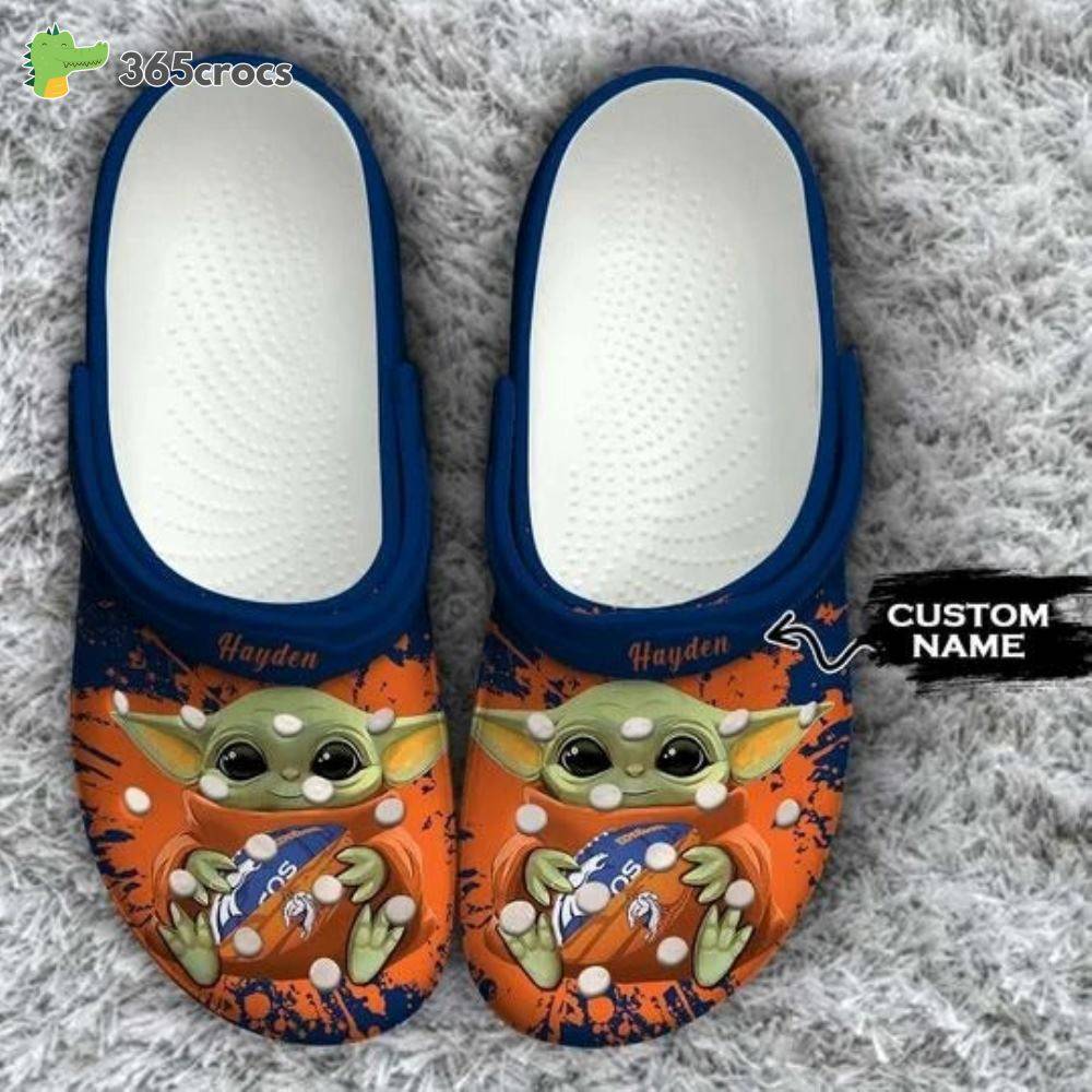 Baby Yoda Denver Broncos Custom Name Crocss Clog Shoes