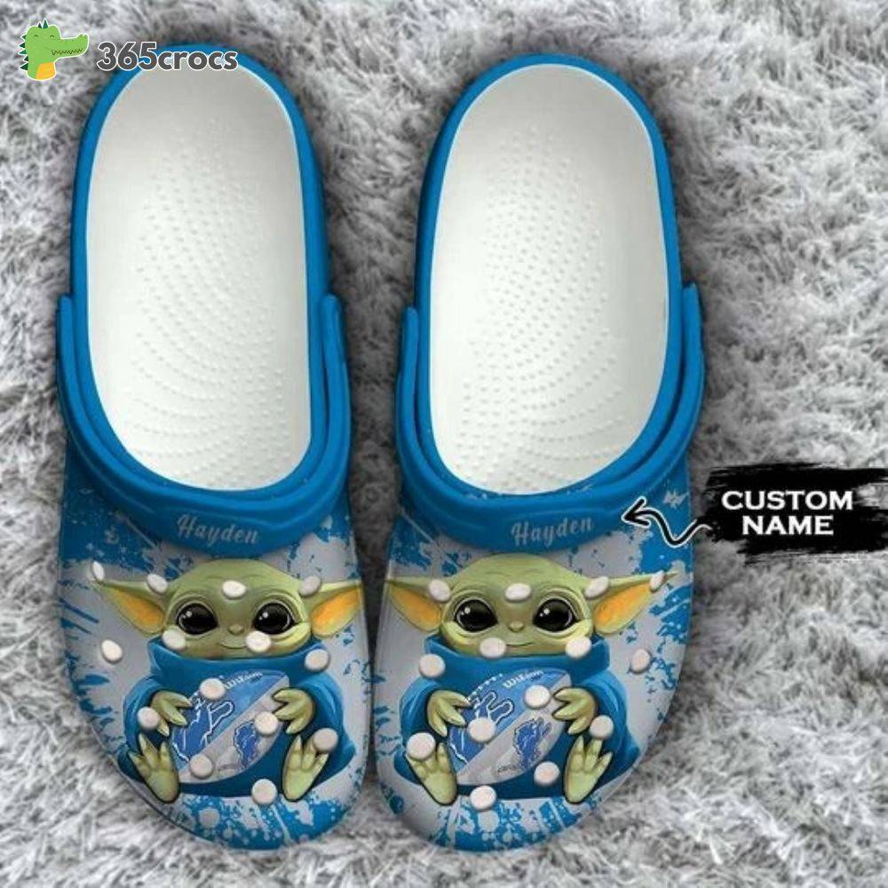 Baby Yoda Detroit Lions Custom Name Crocss Clog Shoes