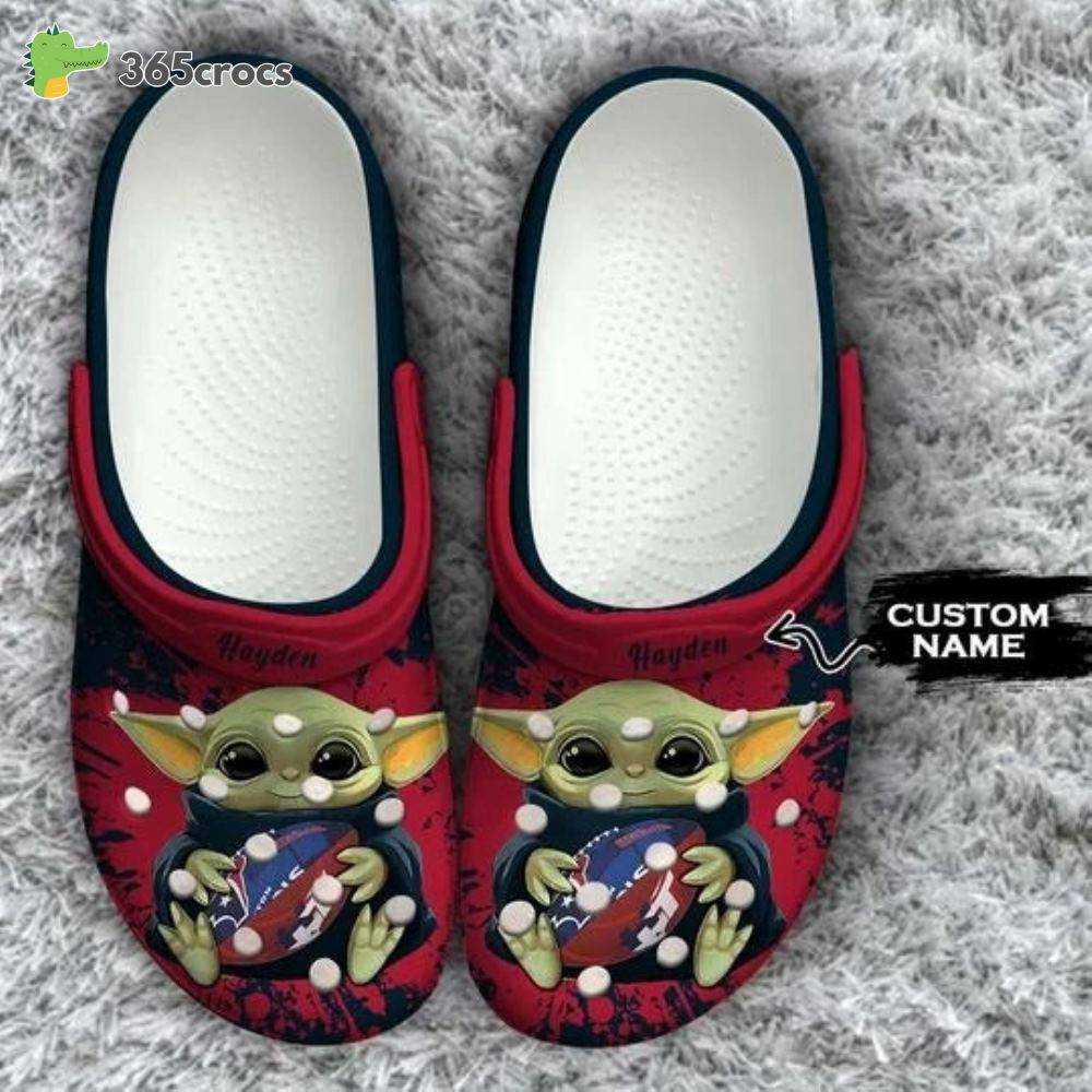 Baby Yoda Houston Texans Custom Name Crocss Clog Shoes